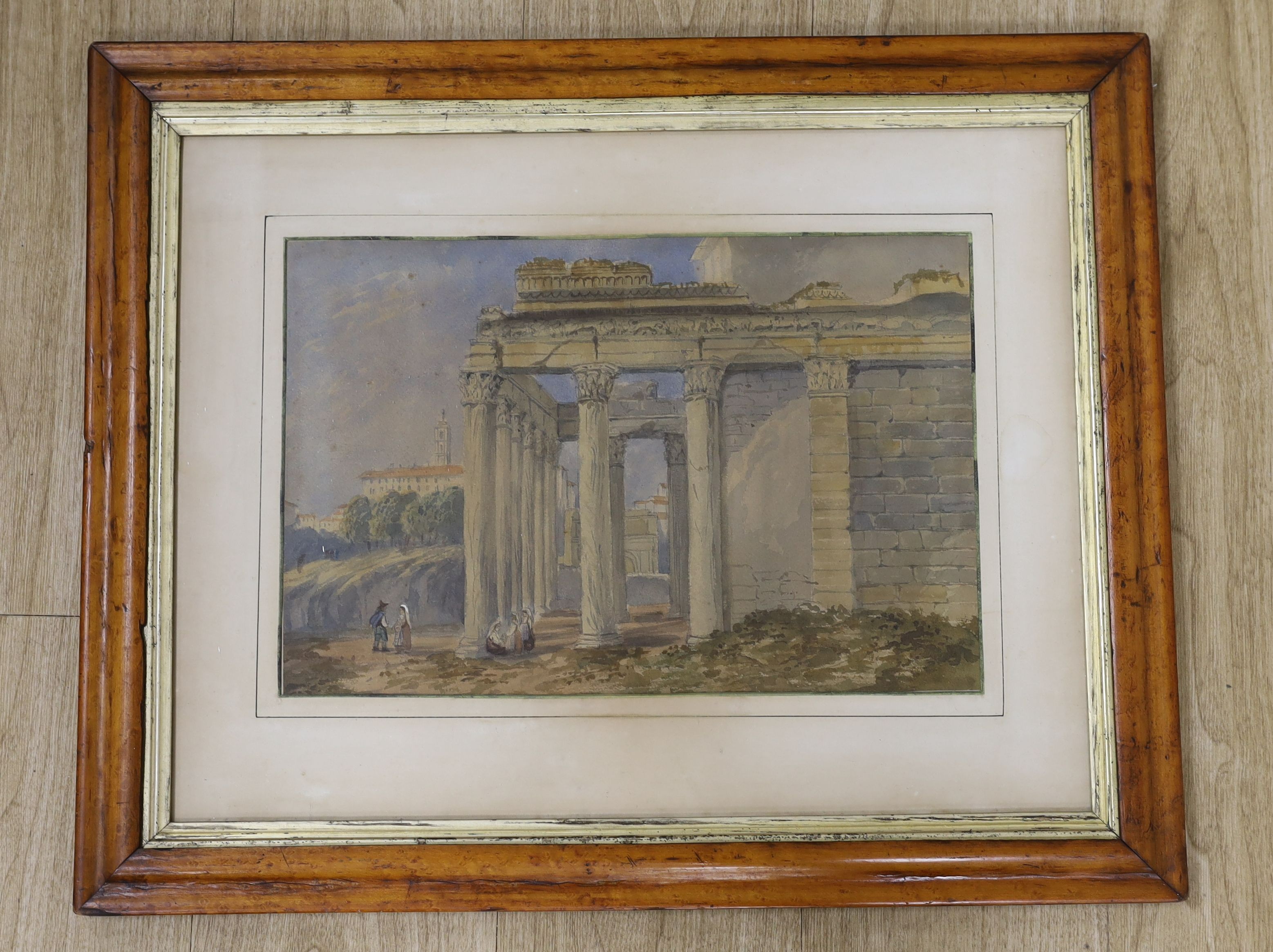 Early 19th century English School, watercolour, 'Grand Tour view of the Temple at Paestum', 28 x 41cm